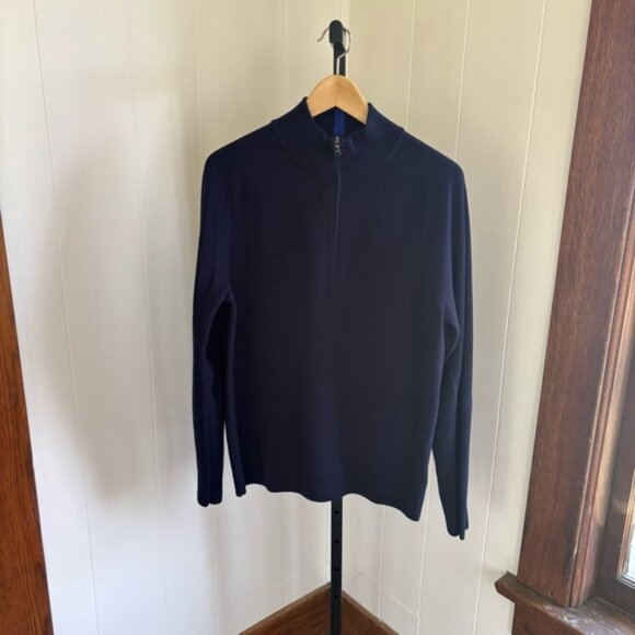 RLX Ralph Lauren Men’s Medium Blue 1/4 Zip Wool Blend Sweater Outdoor Pullover - Picture 2 of 12